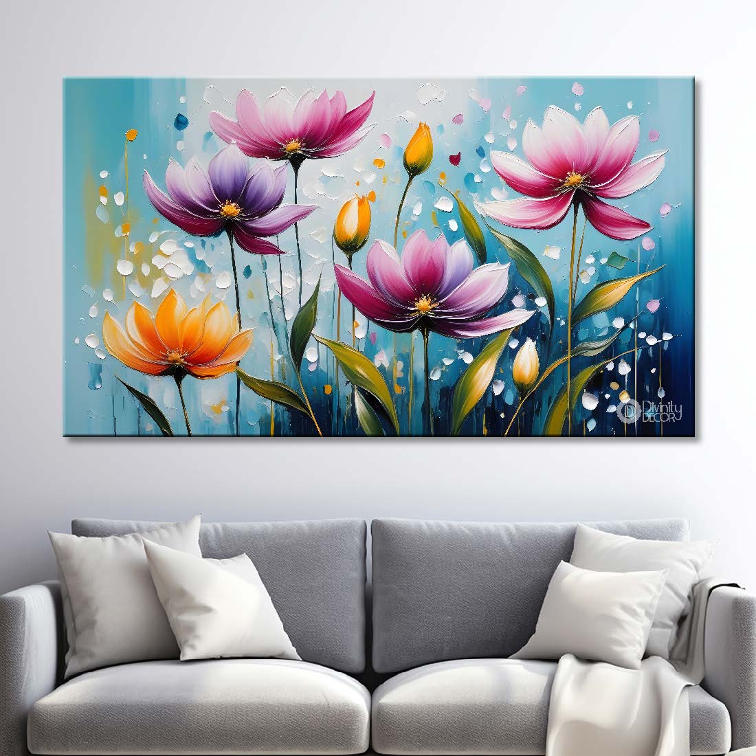 Colorful flowers with light textured background painting- Design - Flower-84