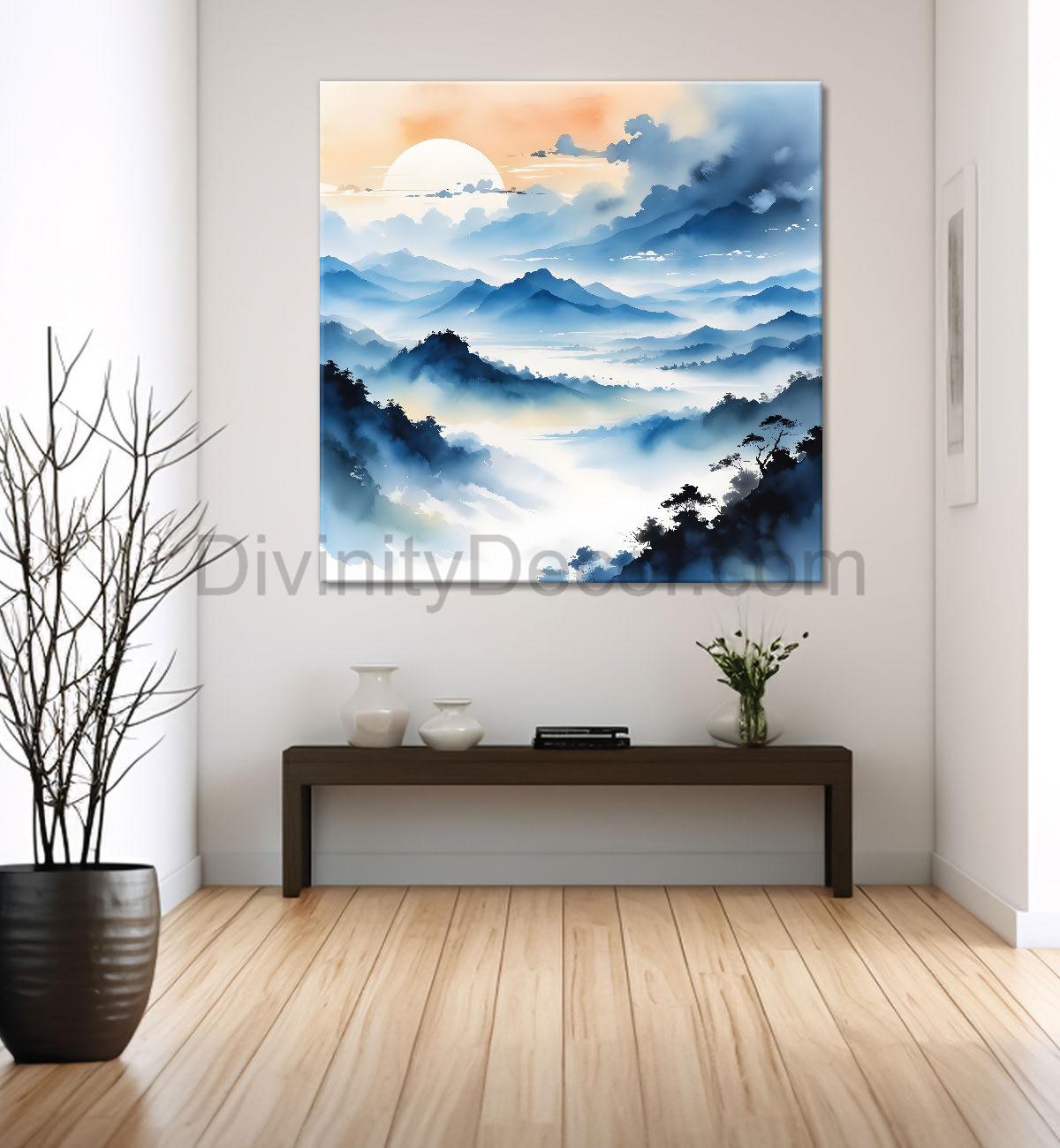 Mountains in the clouds water colour painting 24X24- Nature Art -S-85