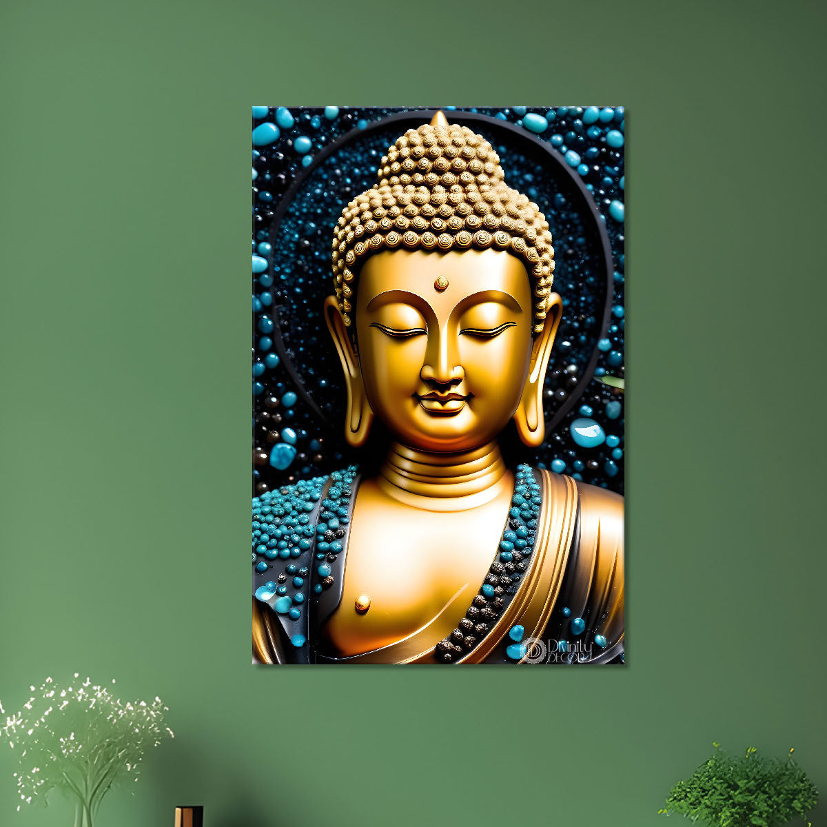 Golden buddha with colourful background painting - Buddha-V-87