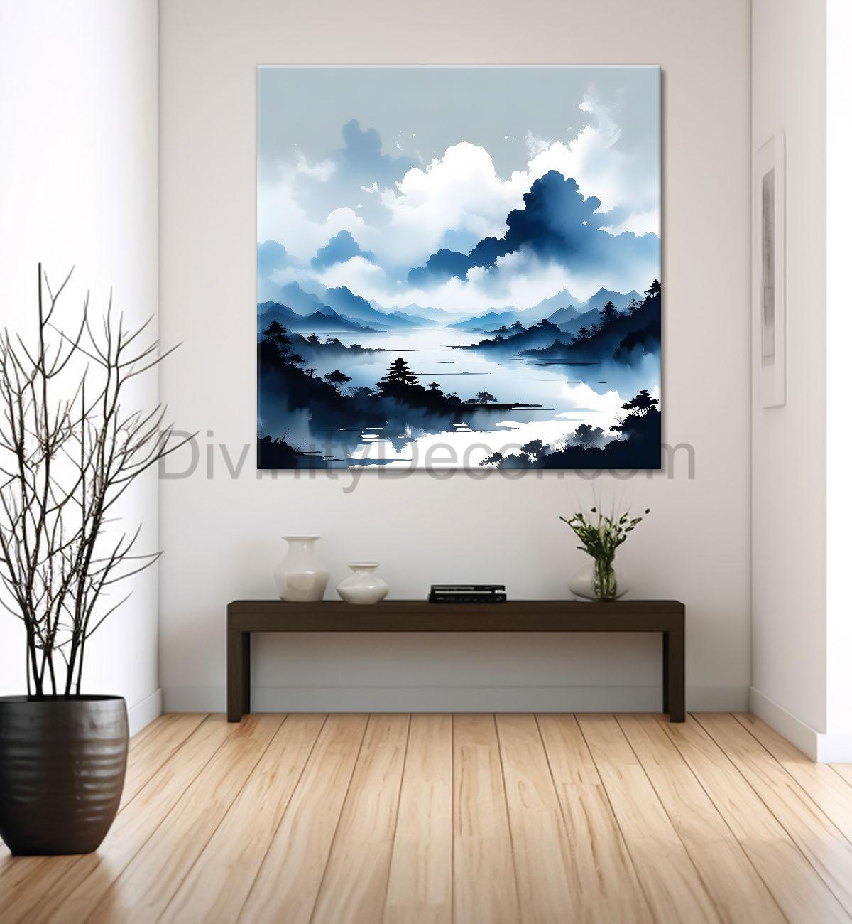 Mountains in the clouds water colour painting 24X24- Nature Art -S-87