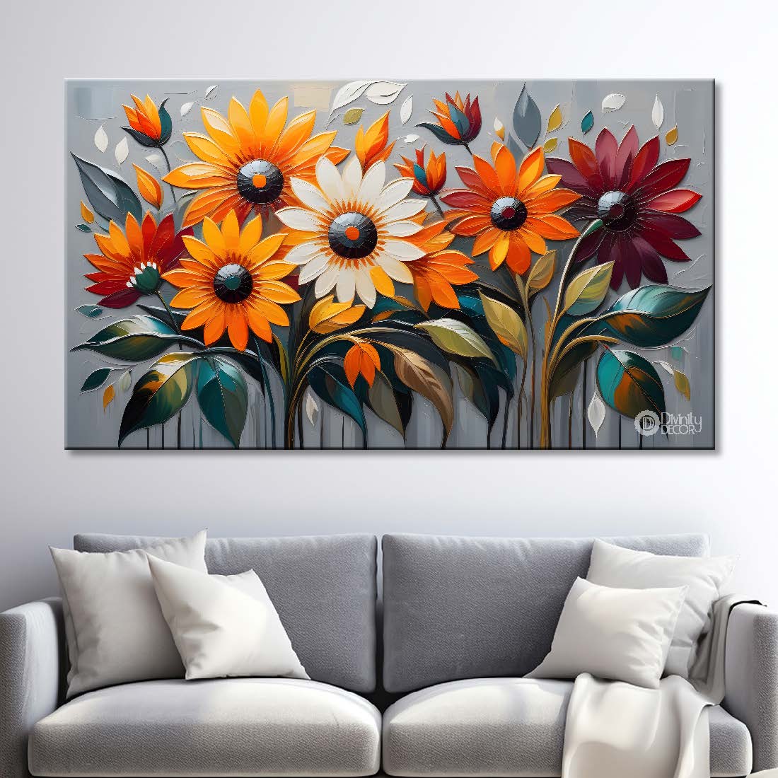 Colorful flowers with light textured background painting- Design - Flower-88