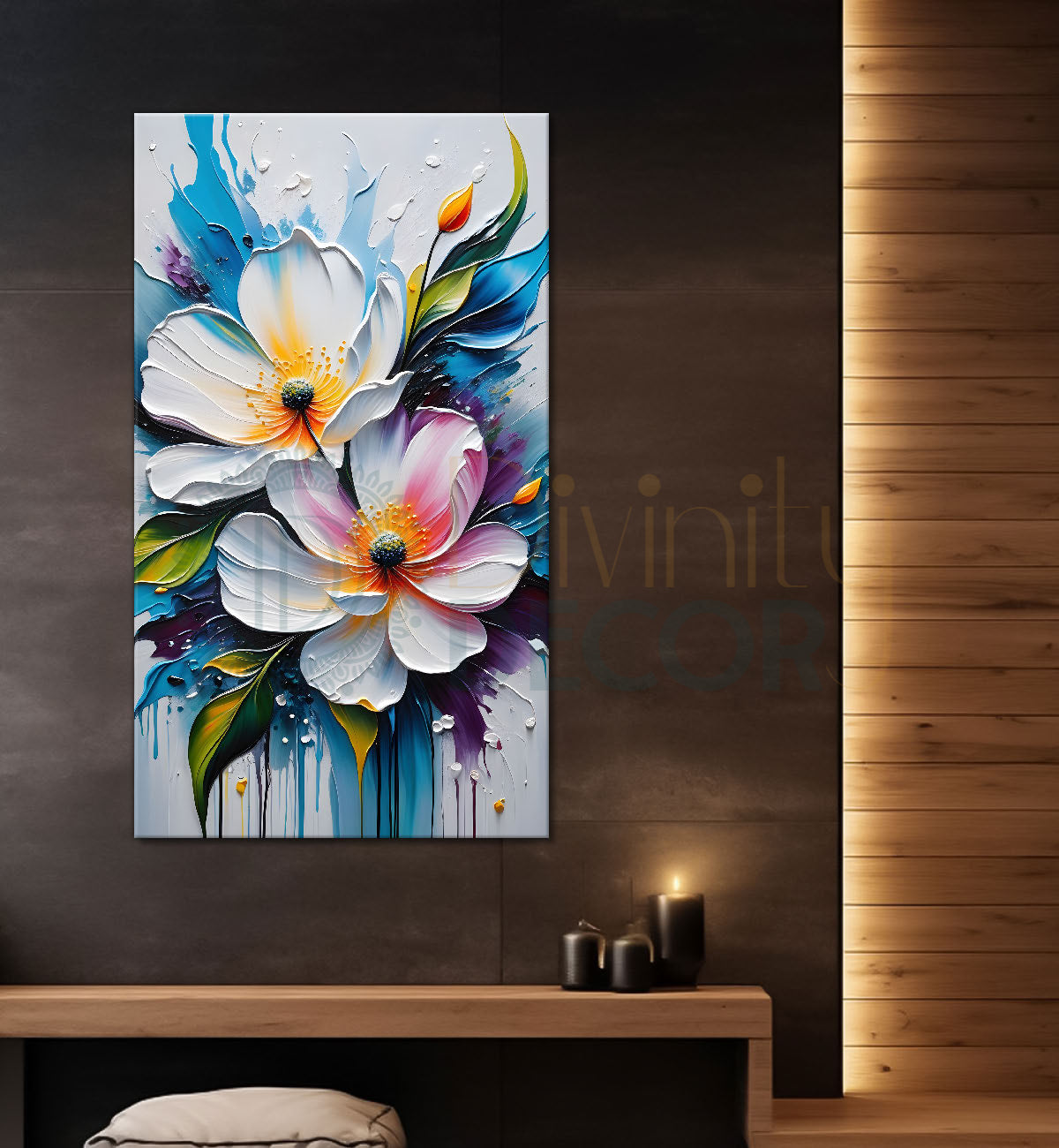 White flowers in colourful background  - Flower-V-89