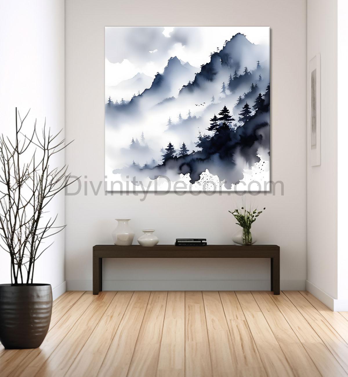 Mountains in the clouds water colour painting 24X24- Nature Art -S-89