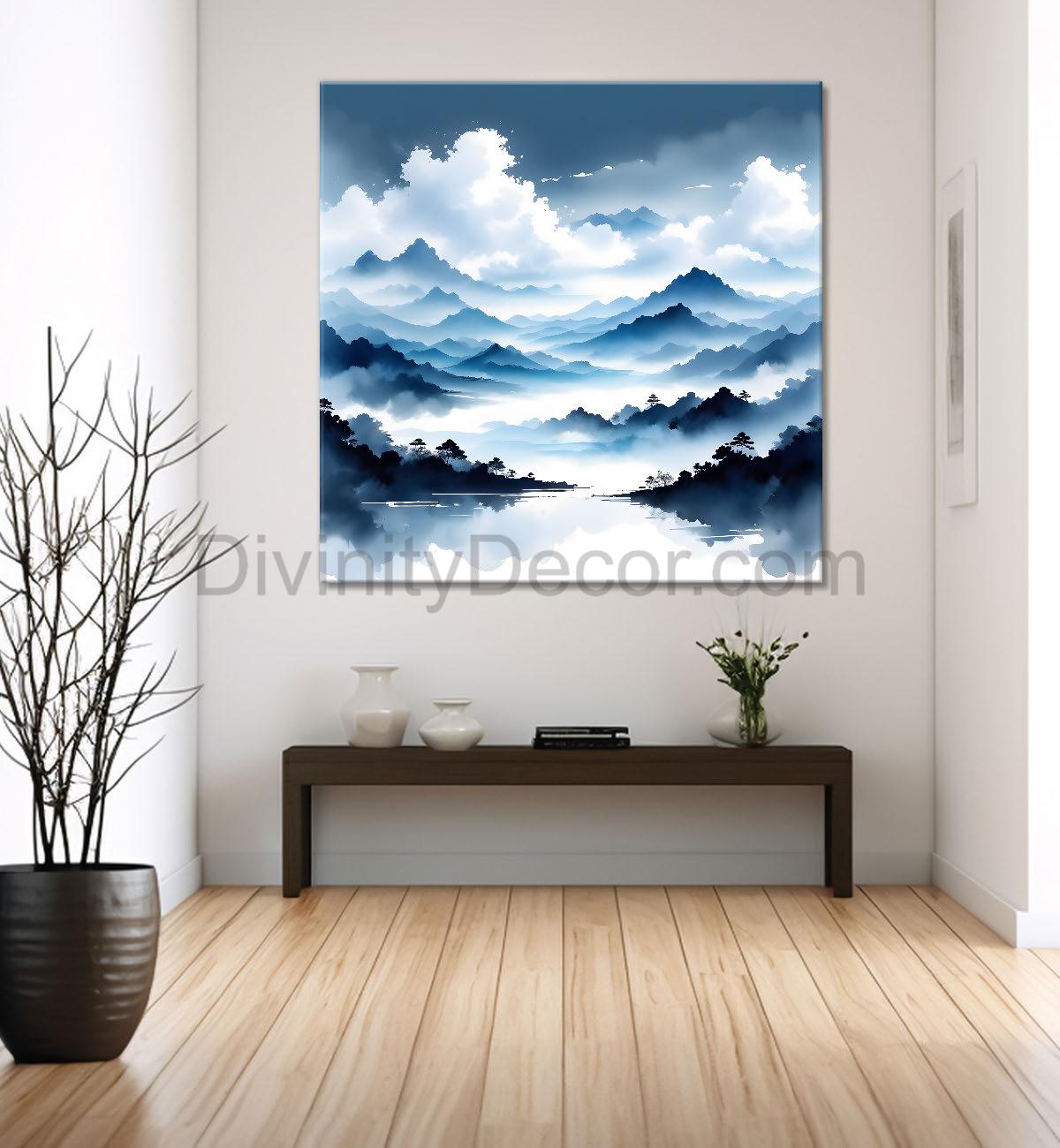 Mountains in the clouds water colour painting 24X24- Nature Art -S-90