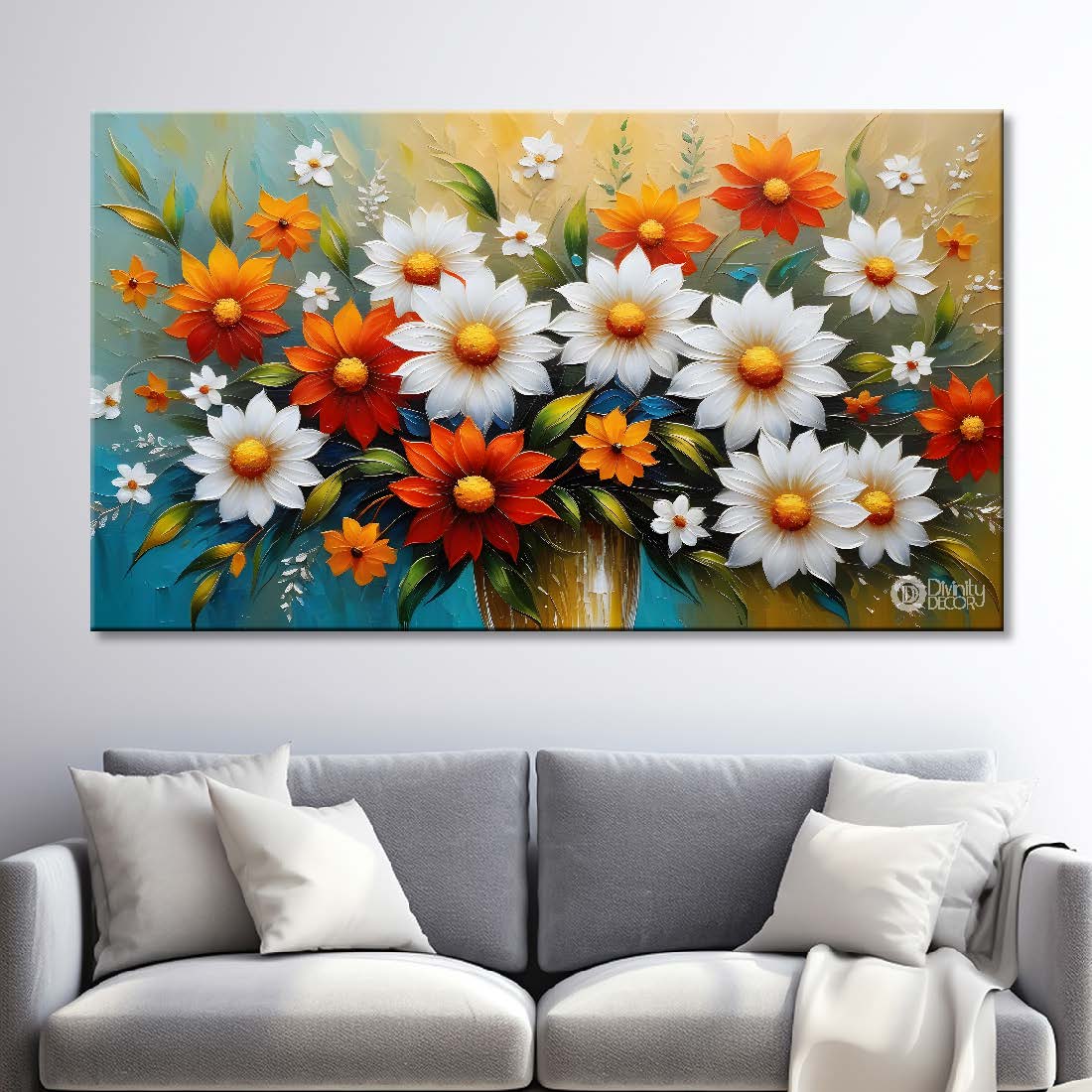 Colorful flowers with light textured background painting- Design - Flower-91