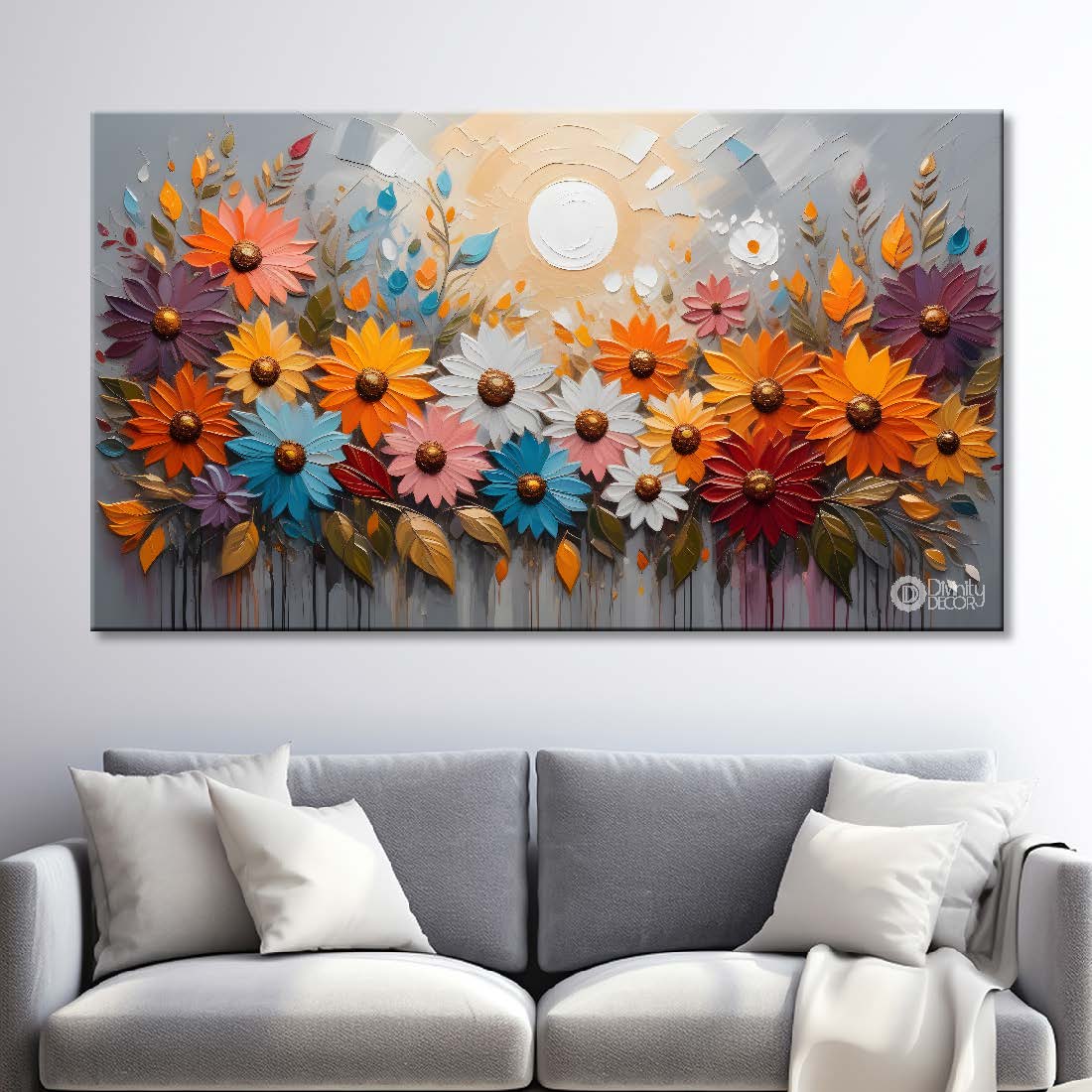 Colorful flowers with light textured background painting- Design - Flower-92