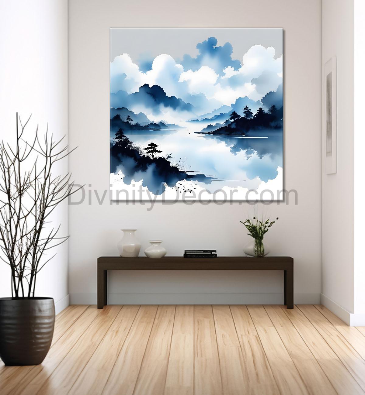 Mountains in the clouds water colour painting  24X24- Nature Art -S-92