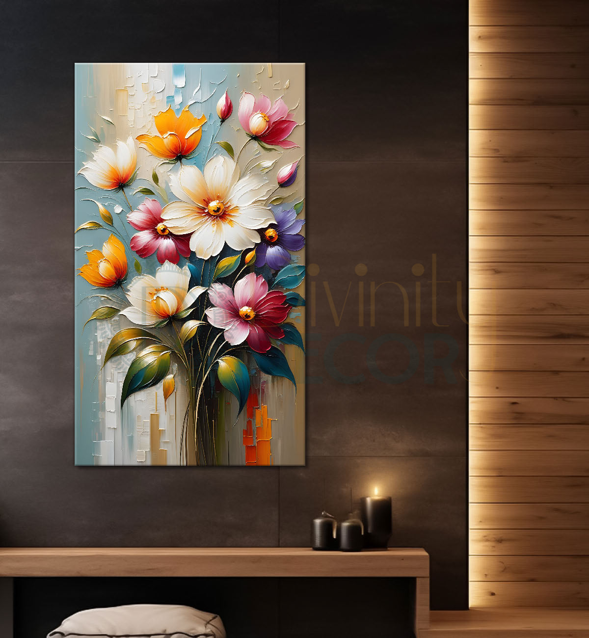 Colourful flowers in grey textured background painting - Flower-V-93