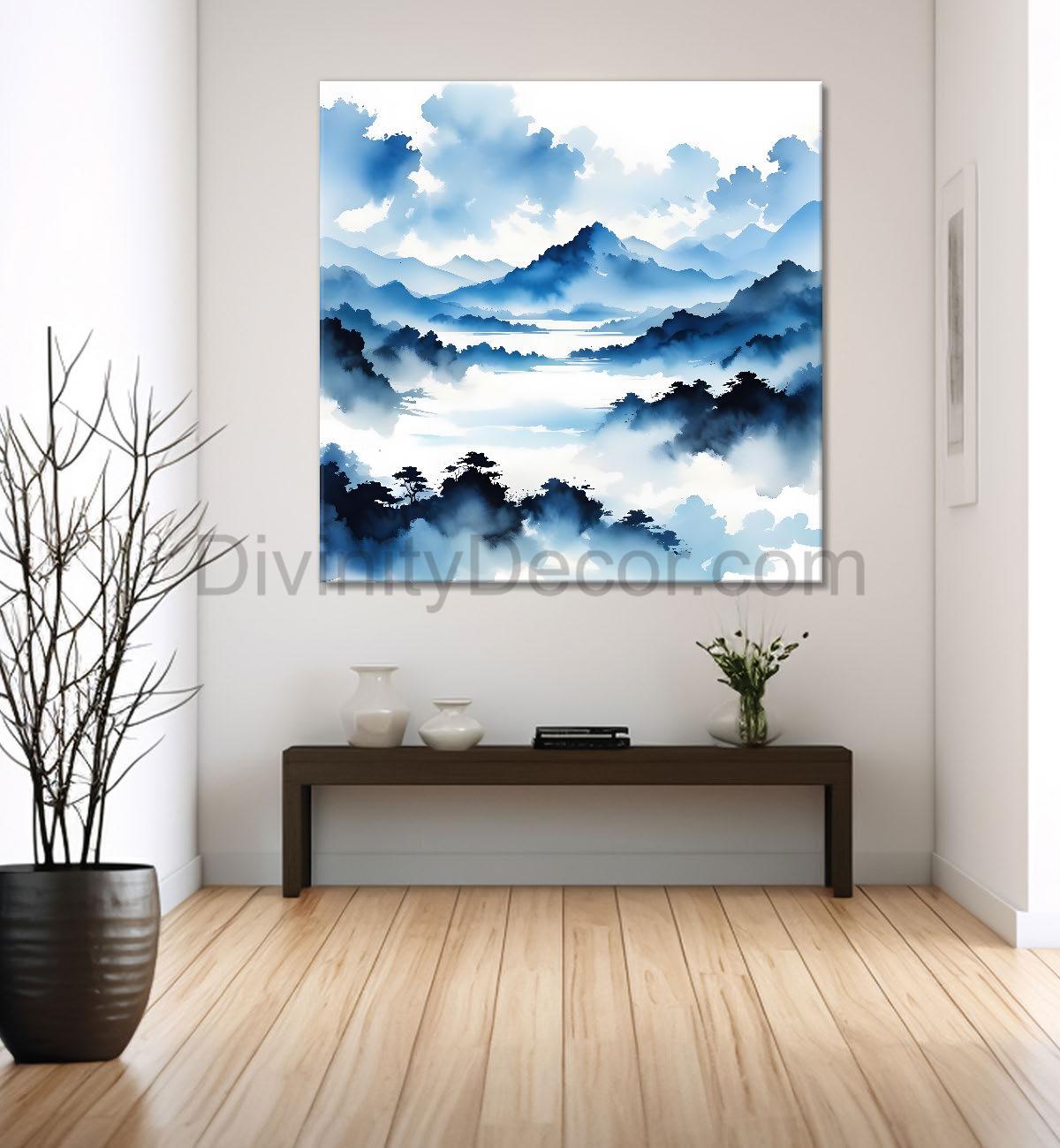 Mountains in the clouds water colour painting 24X24  - Nature Art -S-93