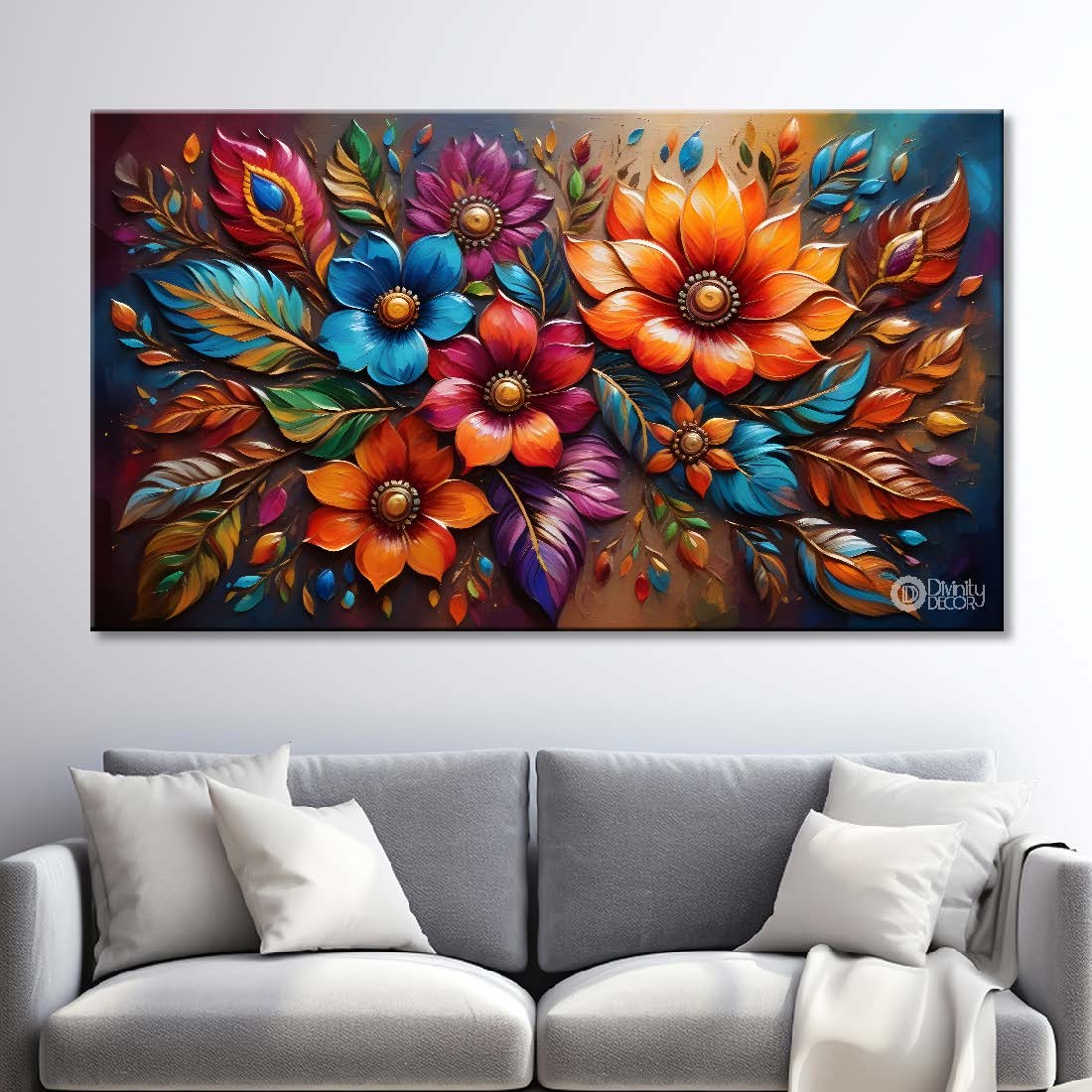 Colorful flowers with bright textured background painting- Design - Flower-94