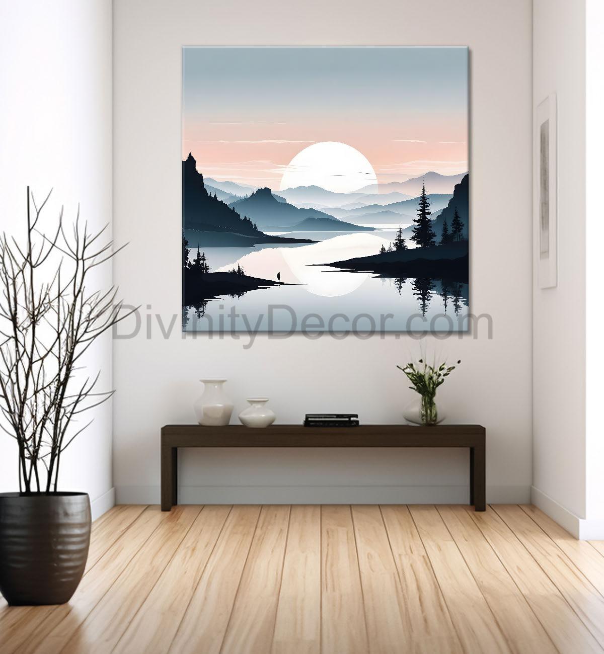 Mountains with sun and trees water colour painting   24X24  - Nature Art -S-95
