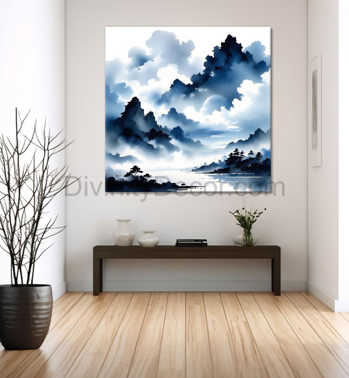 Mountains in the clouds water colour painting   24X24  - Nature Art -S-96