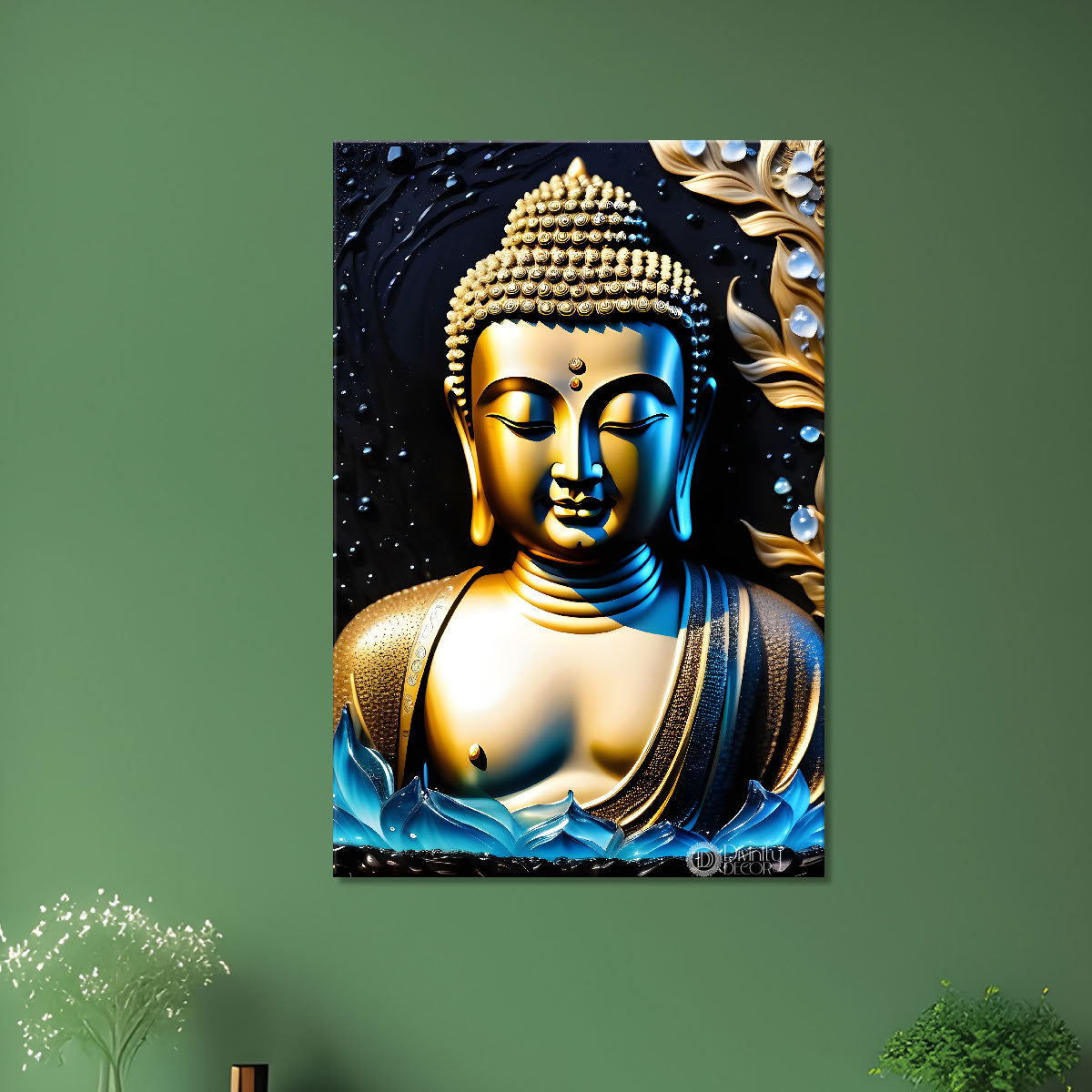 Golden buddha with black textured painting  - Buddha-V-96