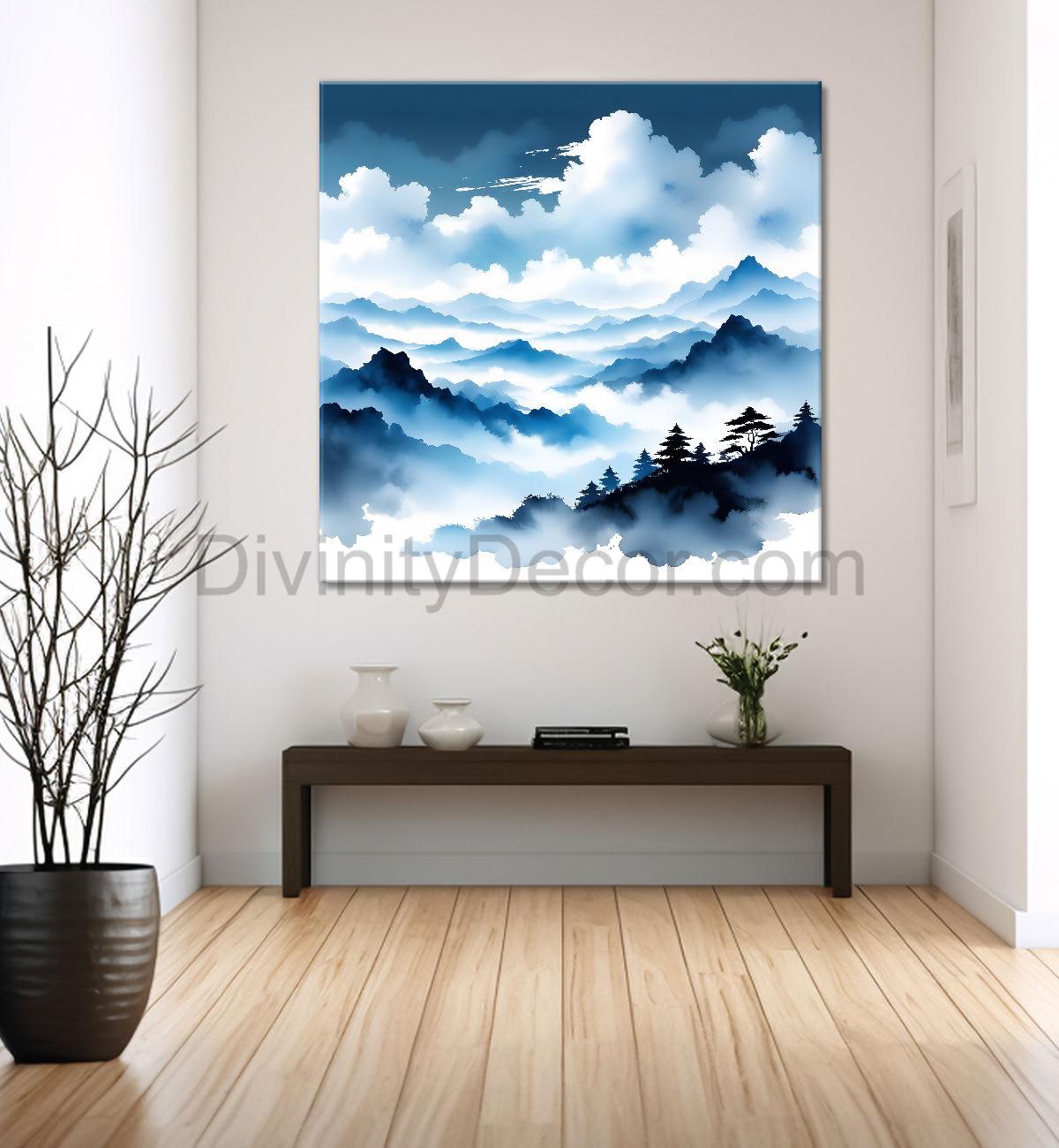 Mountains in the clouds water colour painting   24X24  - Nature Art -S-97