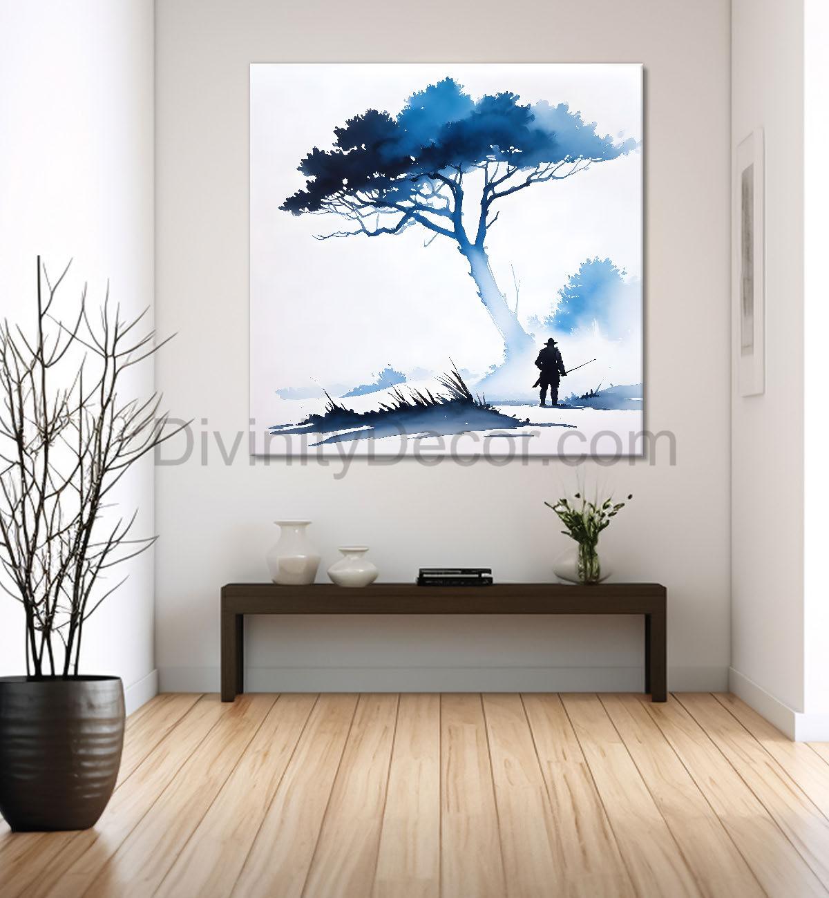 A man with tree in water colour painting    24X24  - Nature Art -S-98