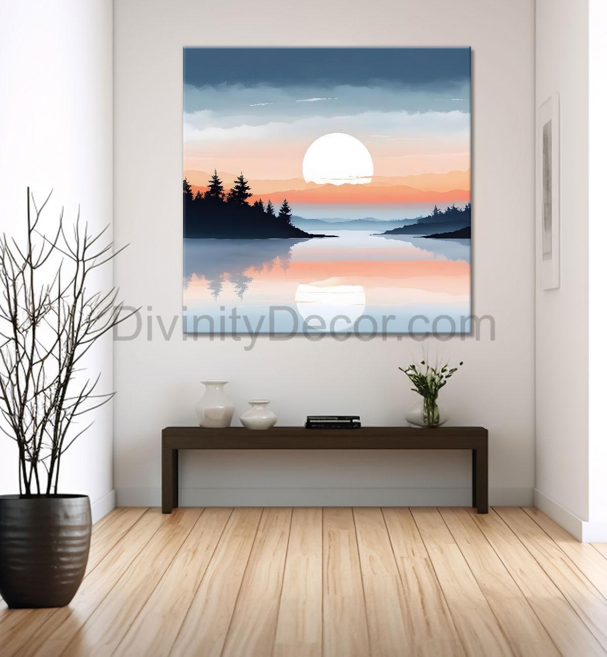 Sunset view in textured water colour painting     24X24  - Nature Art -S-99