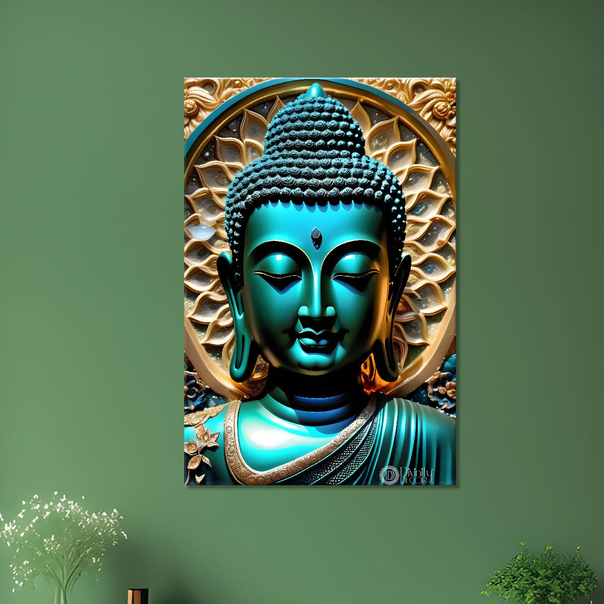 Blue buddha face with golden chakra  painting - Buddha-V-100
