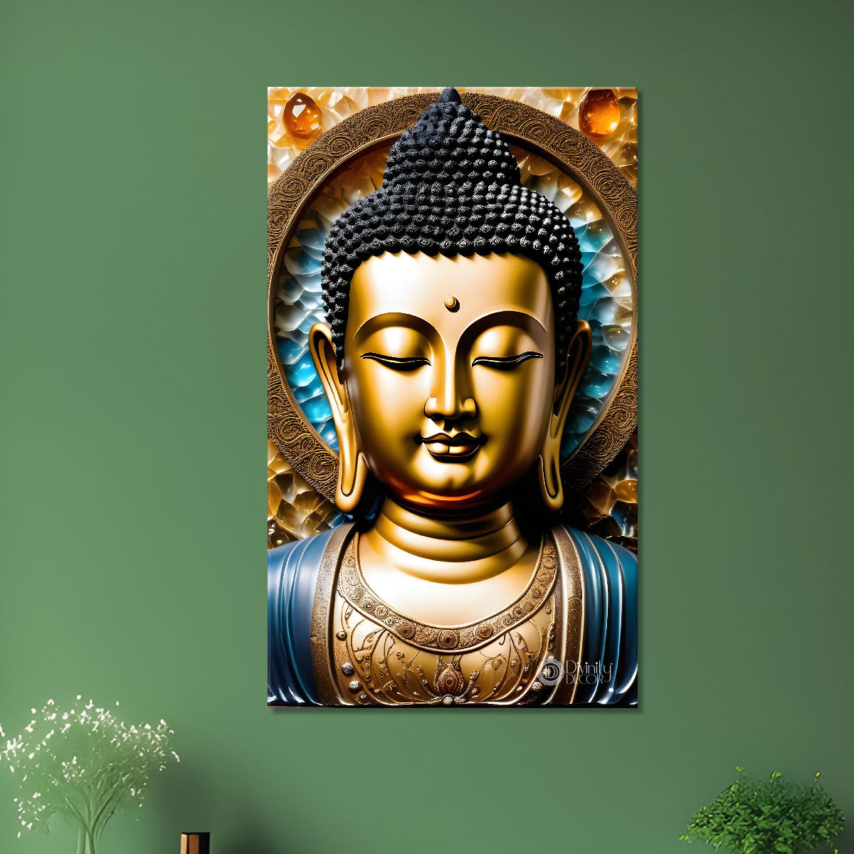 Golden buddha with blue chakra painting  - Buddha-V-101