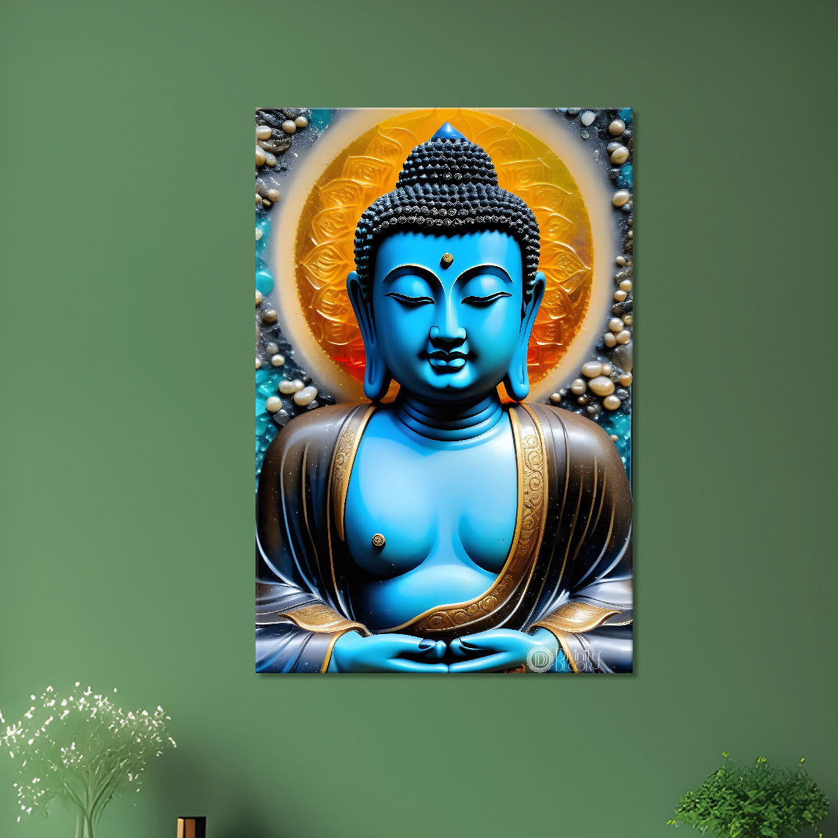 Blue buddha with orange chakra painting - Buddha-V-102