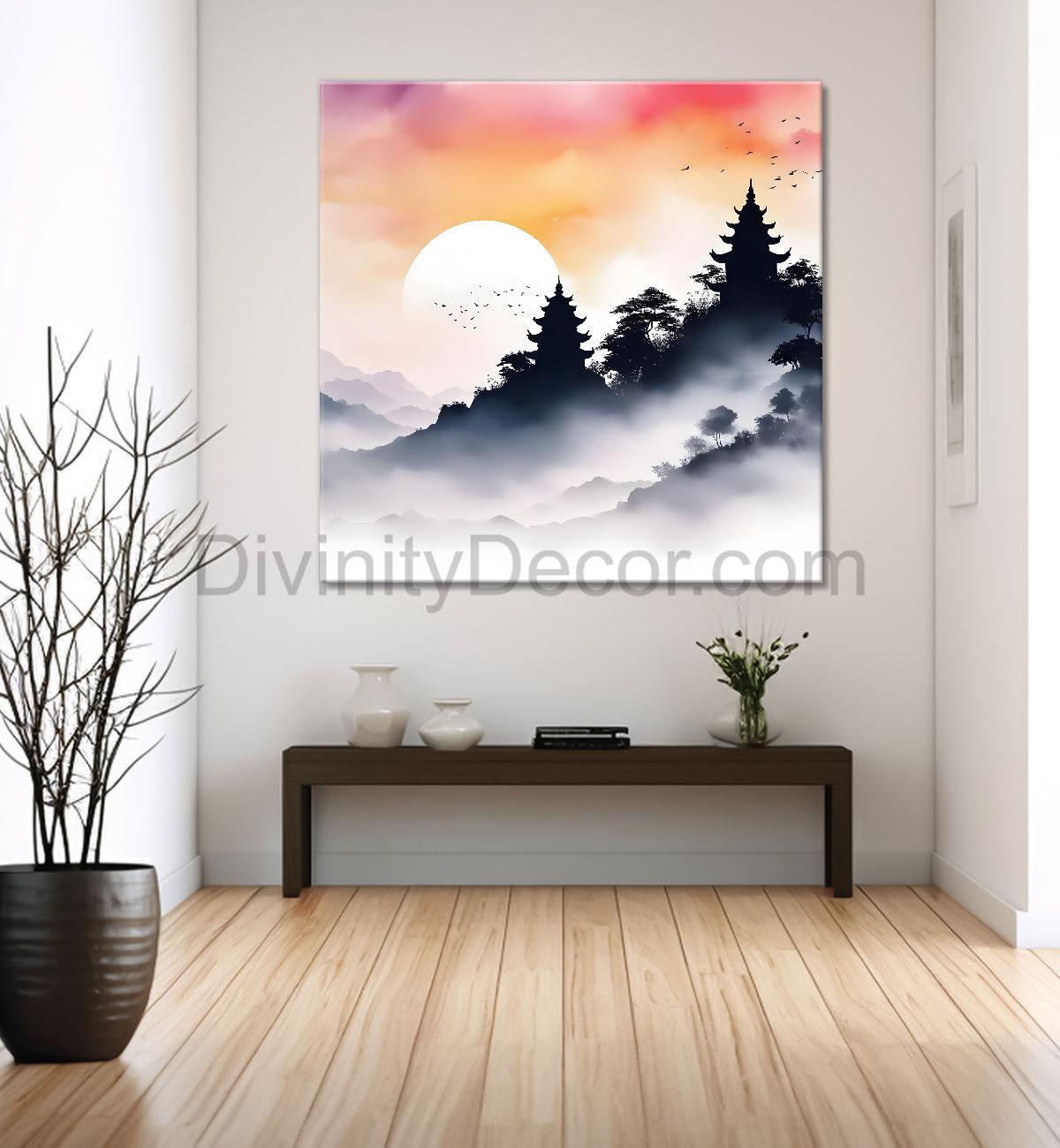Trees with sunset painting 24X24  - Nature Art -S-102