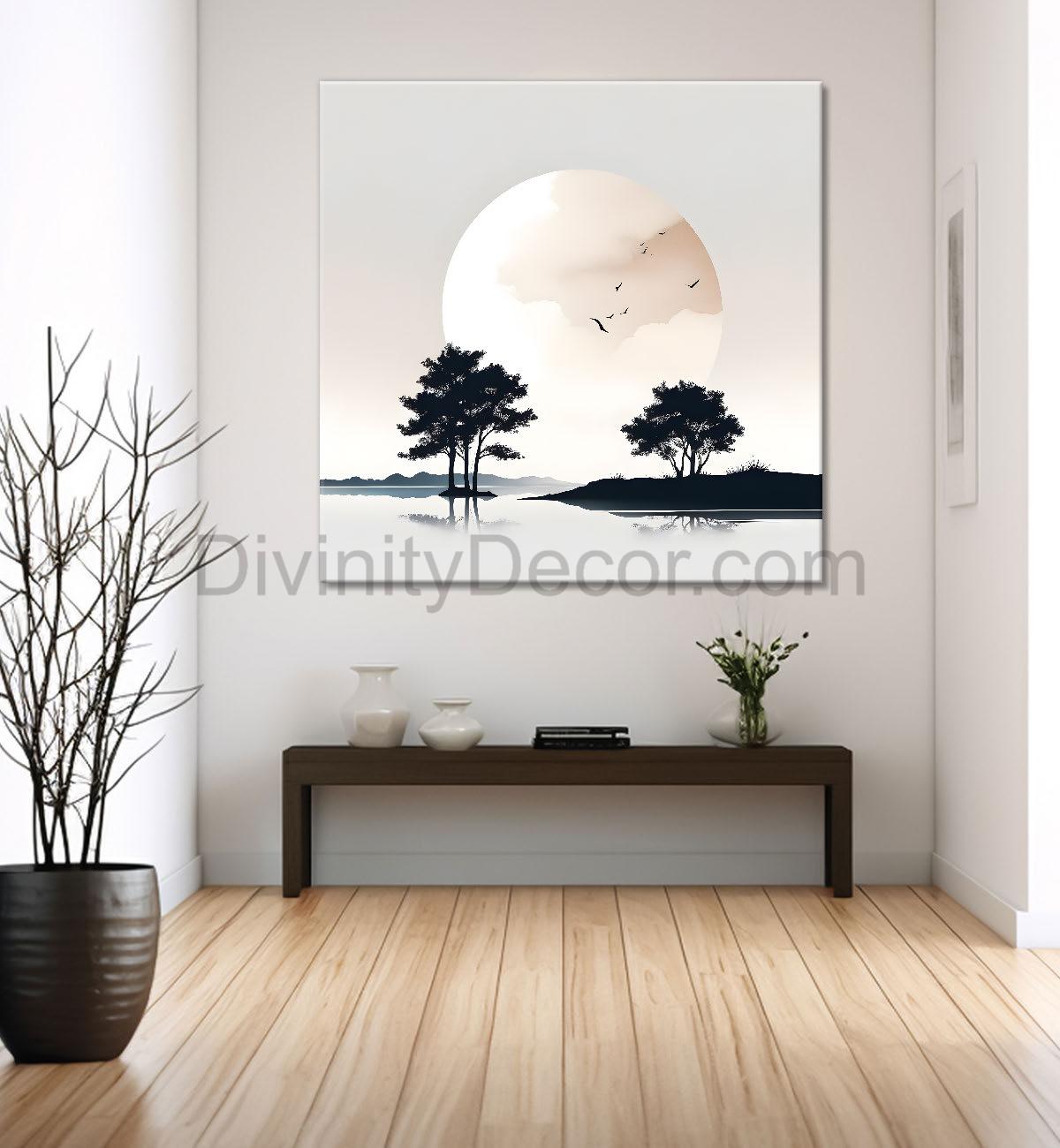 Trees with moon painting 24X24  - Nature Art -S-103