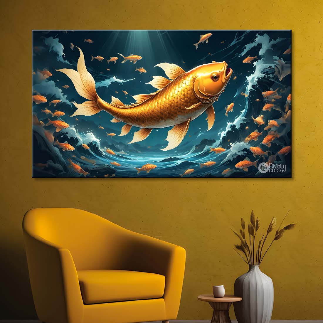Gold fishes in the pond in textured art. - Design - Animal -103