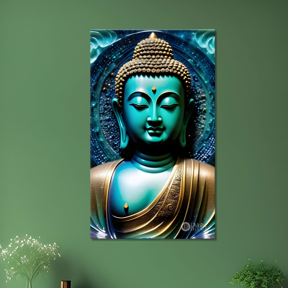 Blue buddha with blue textued painting - Buddha-V-104