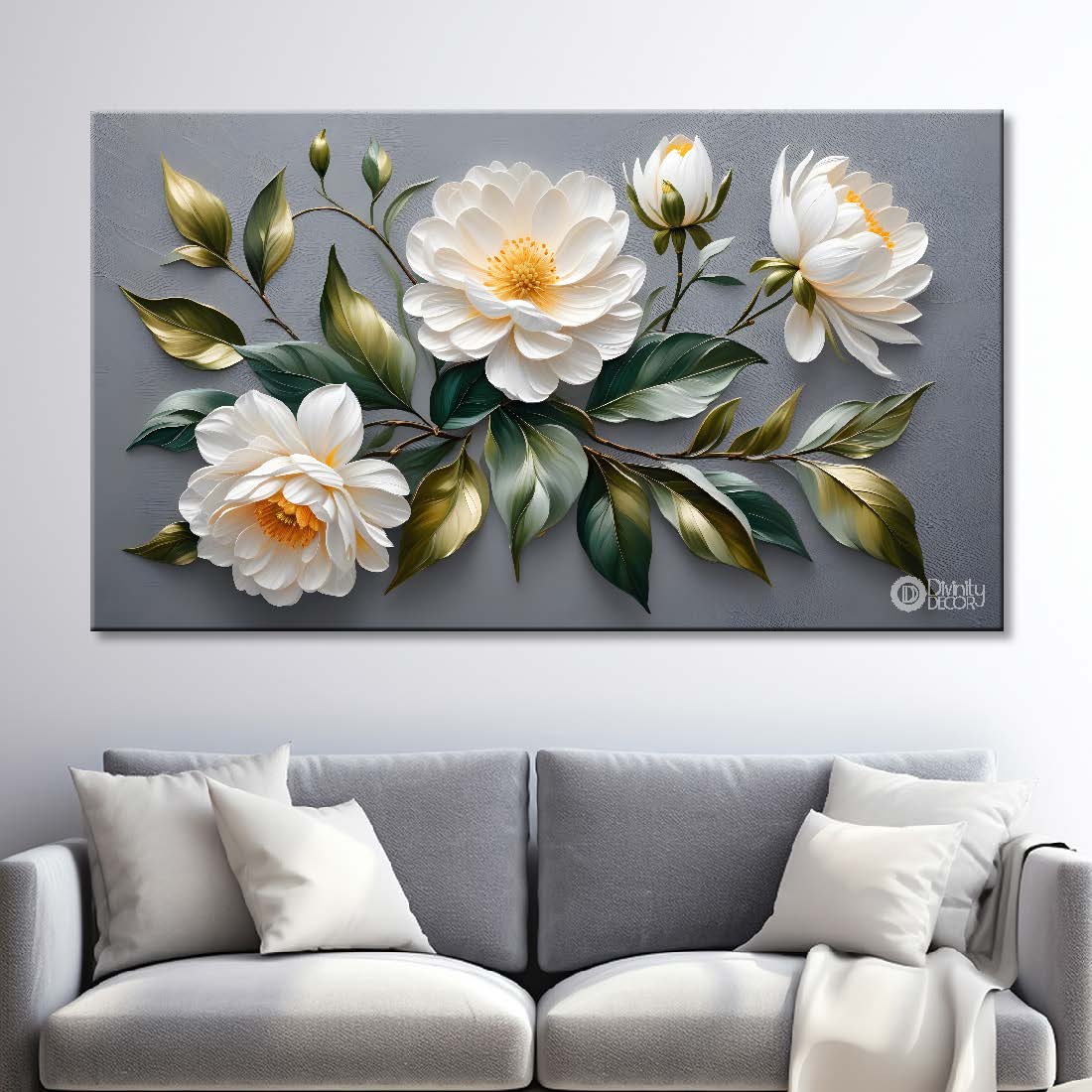 White flowers with grey textured painting- Design - Flower-105