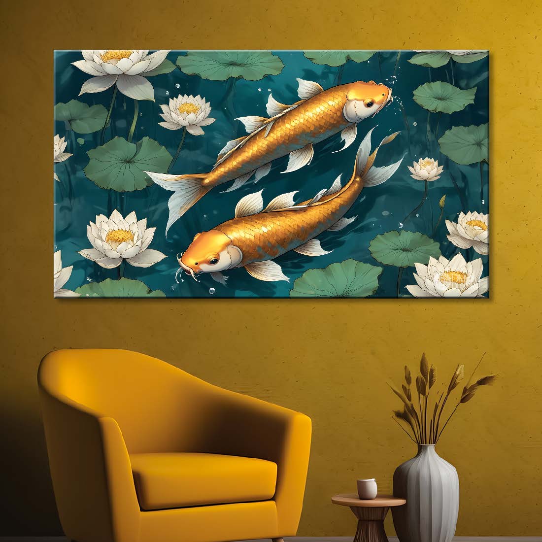 Two gold fishes in the pond textured art - Design - Animal -105