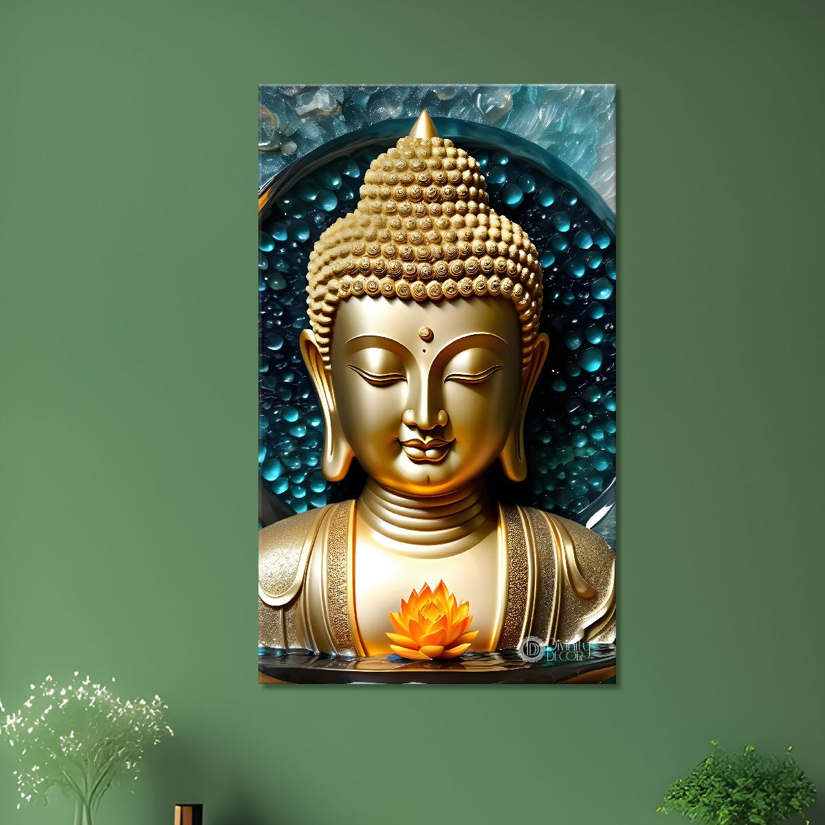 Golden buddha with blue background painting - Buddha-V-106