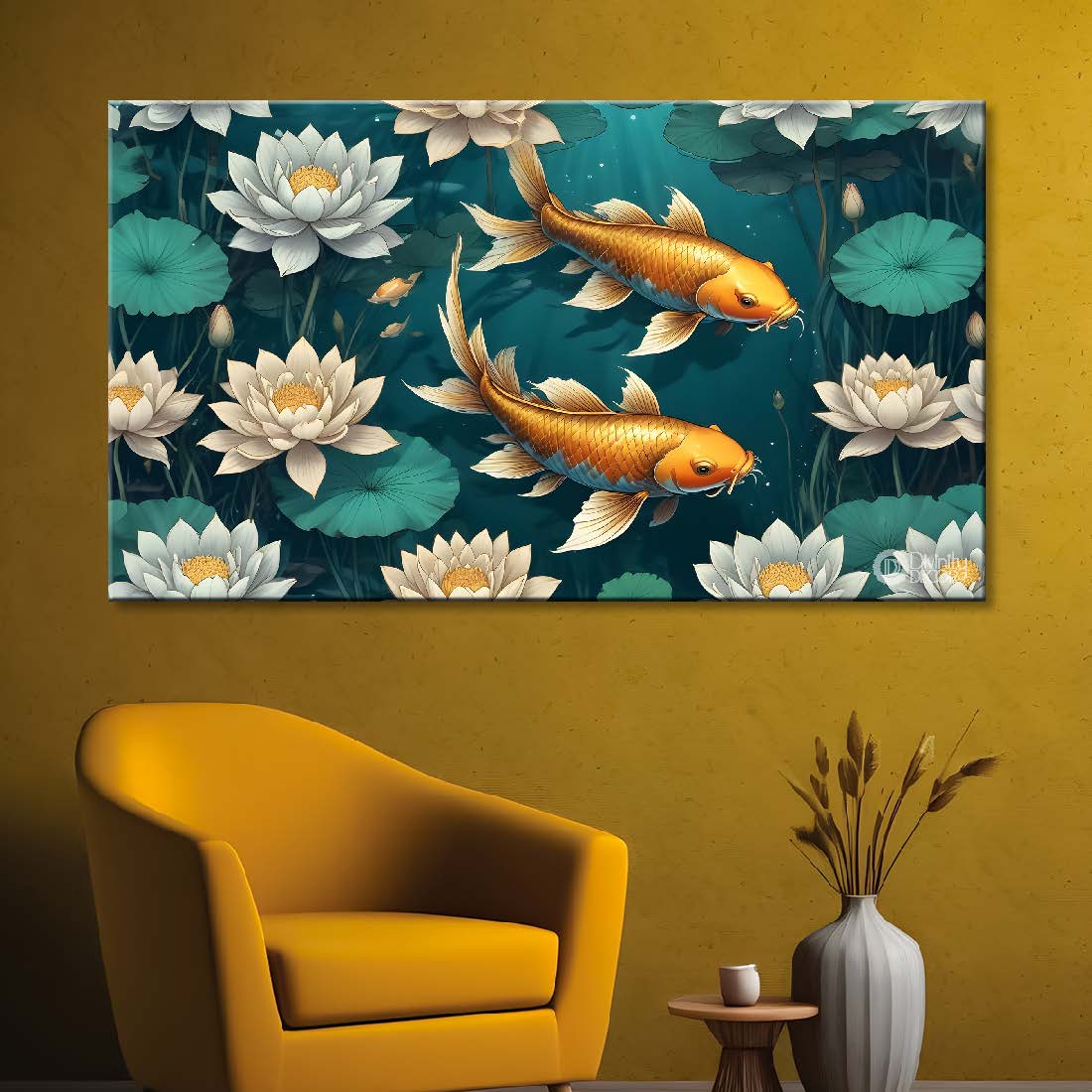 Gold fishes in the pond in textured art. - Design - Animal -107