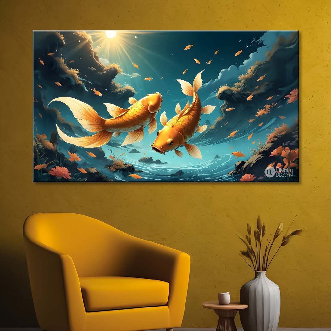 Gold fishes in the pond in textured art. - Design - Animal -108