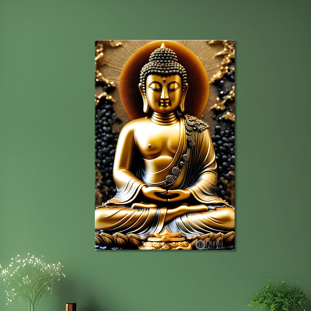 Golden buddha with golden background painting - Buddha-V-108
