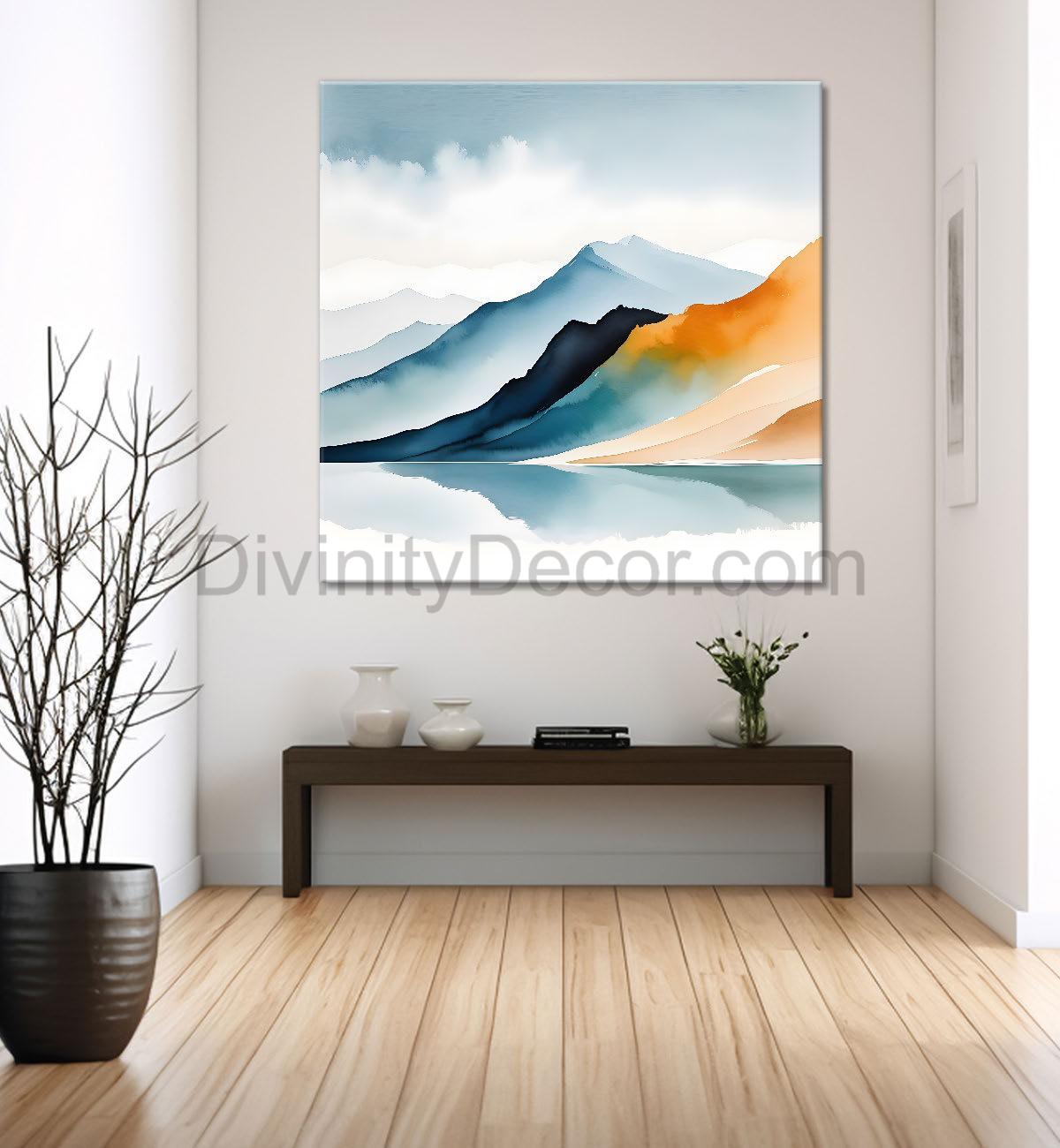 Mountains  in textured water colour painting 24X24   - Nature Art -S-109