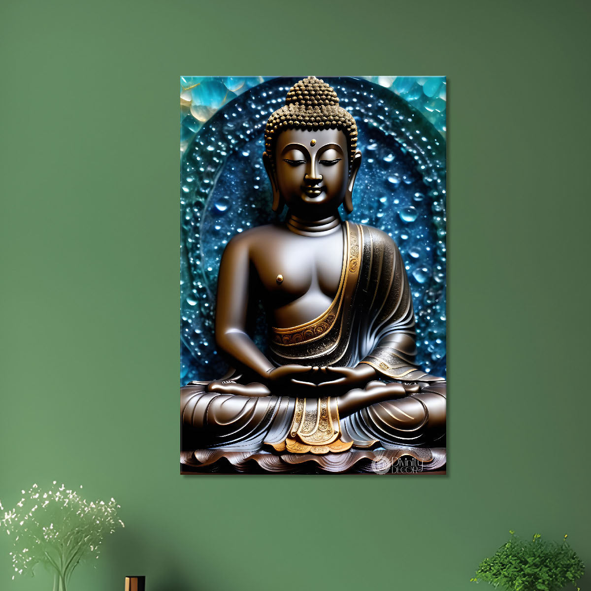 Brown textured buddha with blue background  - Buddha-V-109