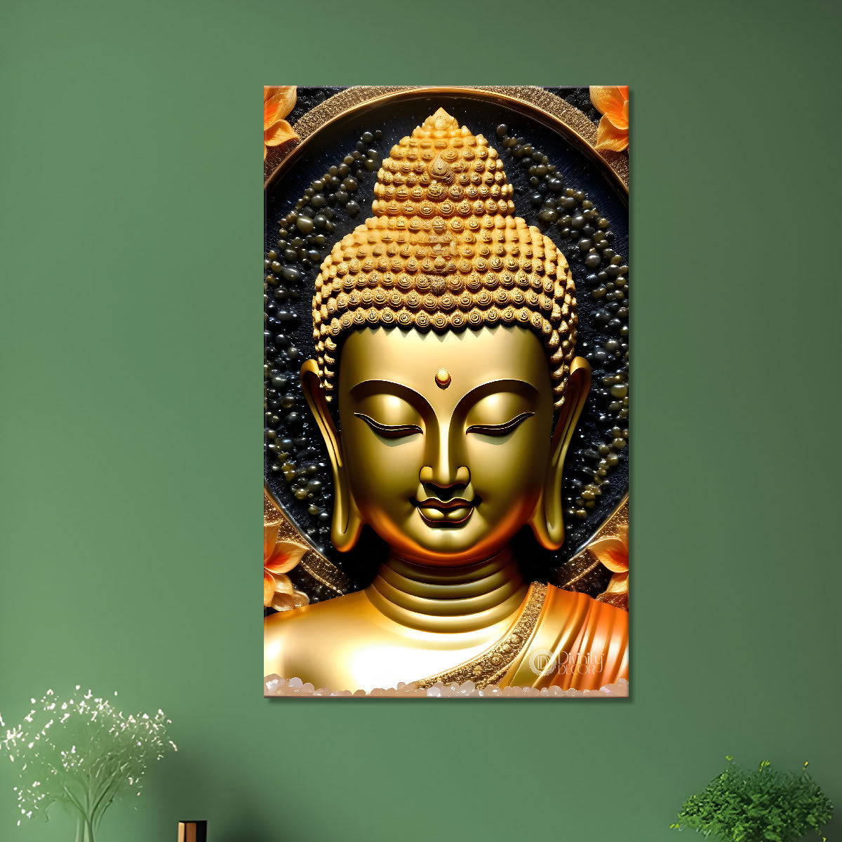 Golden buddha face with dark background   - Buddha-V-110