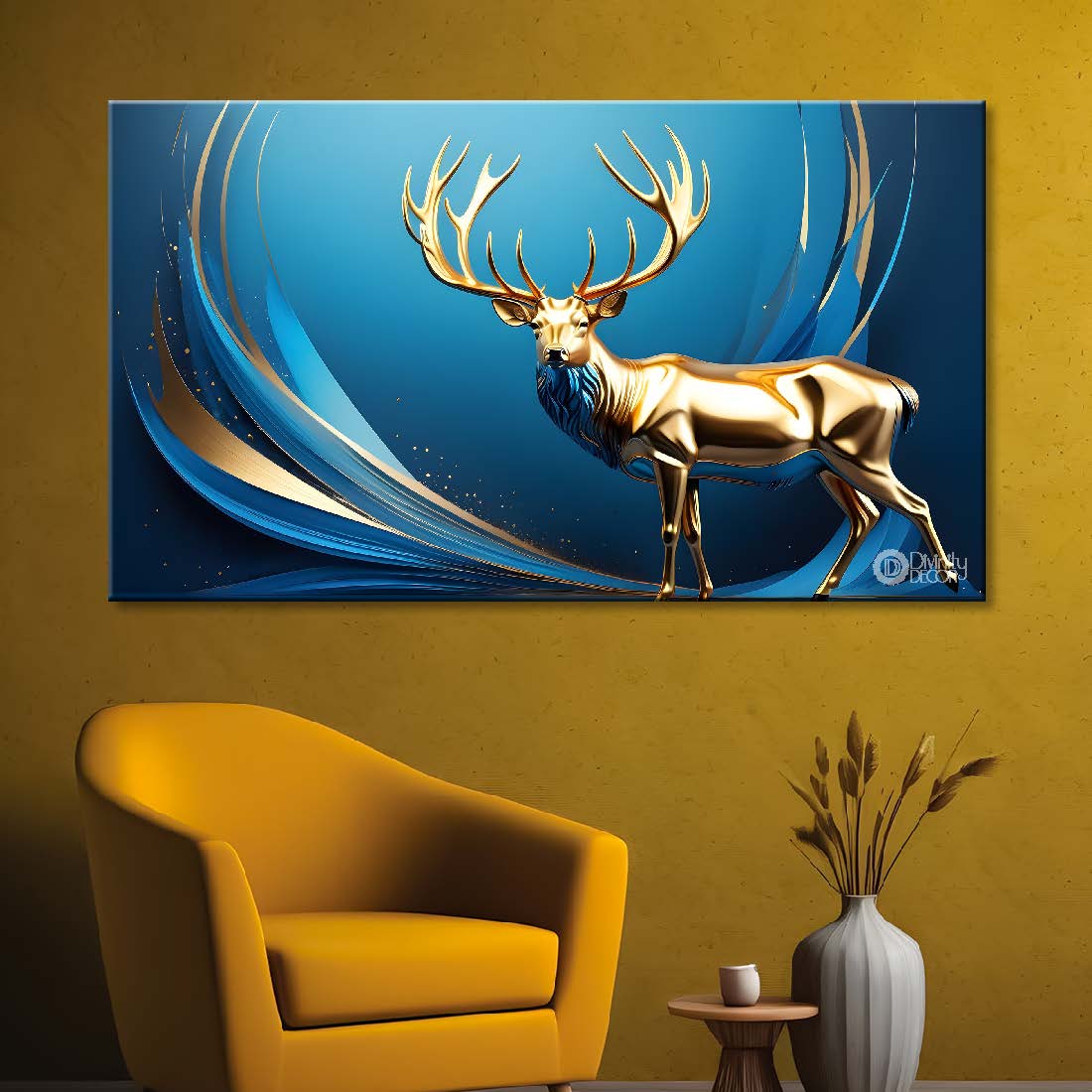 Deer with navy blue textured background art.- Design - Animal -112