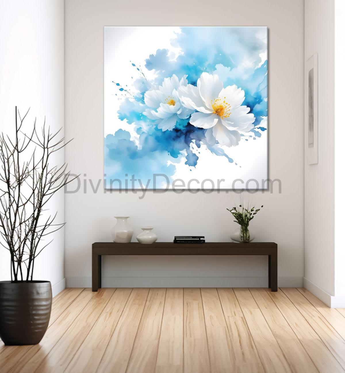 White flowers in water colour painting  24X24 - Nature Art -S-112
