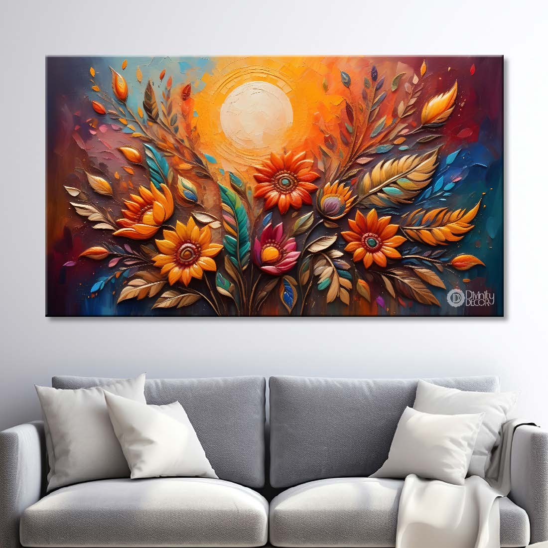 Colorful flowers with sunset textured background painting- Design - Flower-113