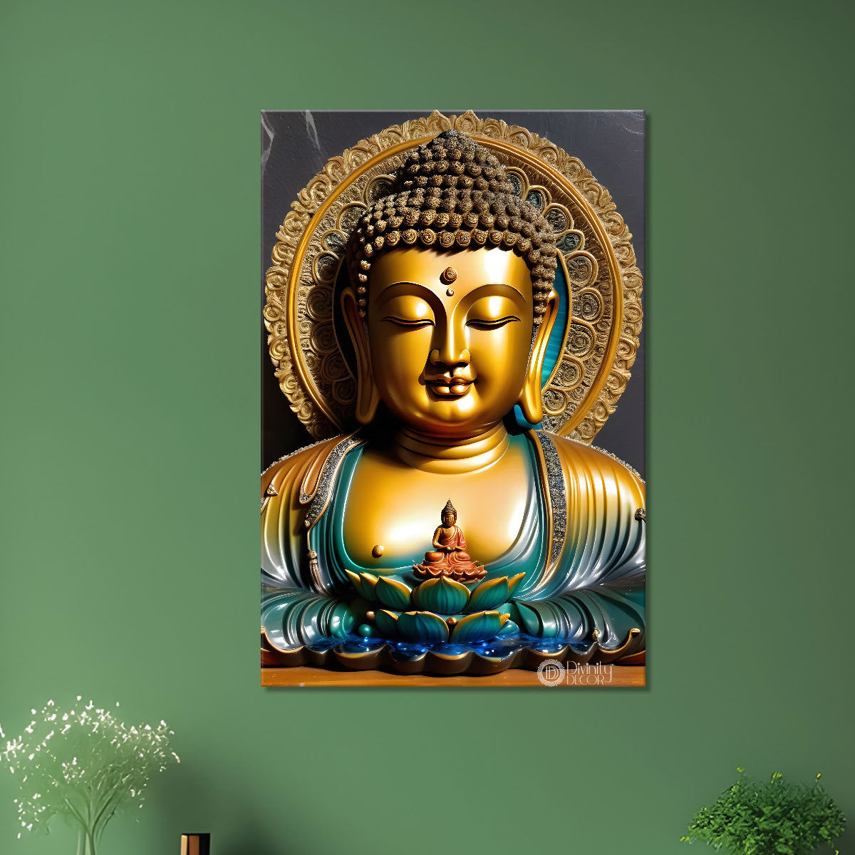 Golden textured buddha with golden chakra  - Buddha-V-113