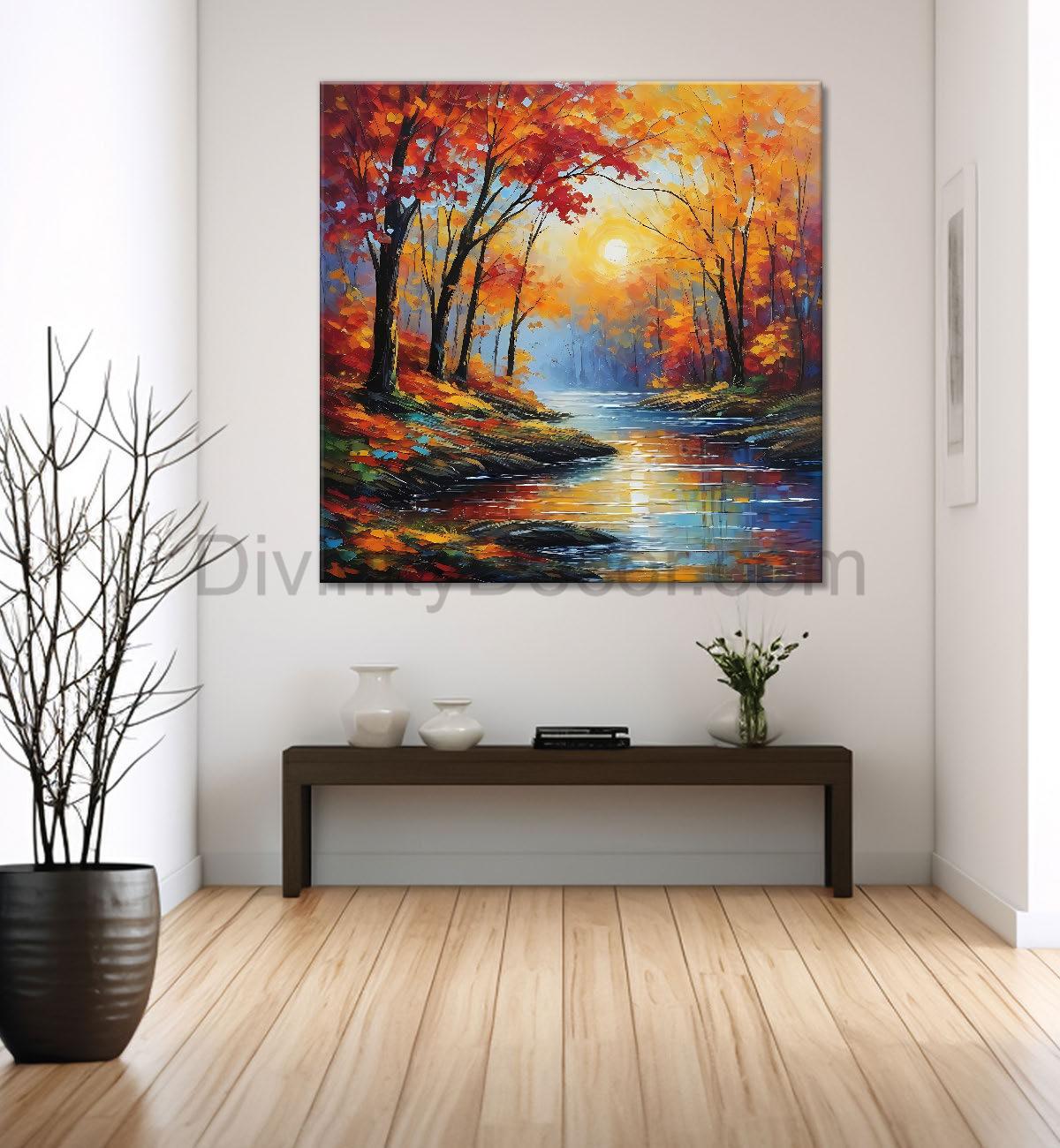 Colourful trees and lake painting  24X24  - Nature Art -S-115