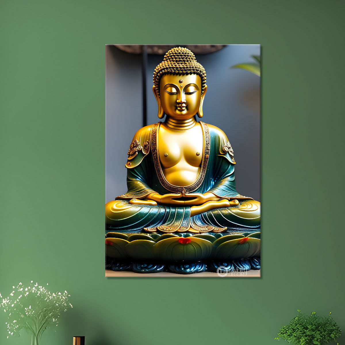 Golden buddha with grey background textured painting  - Buddha-V-115