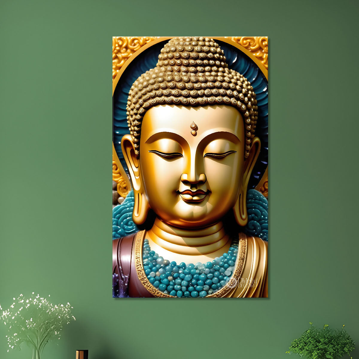 Golden buddha face with dark background  - Buddha-V-116