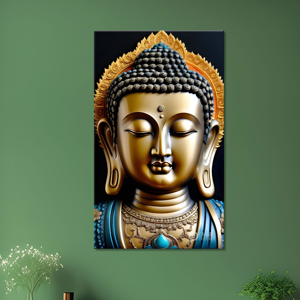 Golden buddha face with dark background  - Buddha-V-117