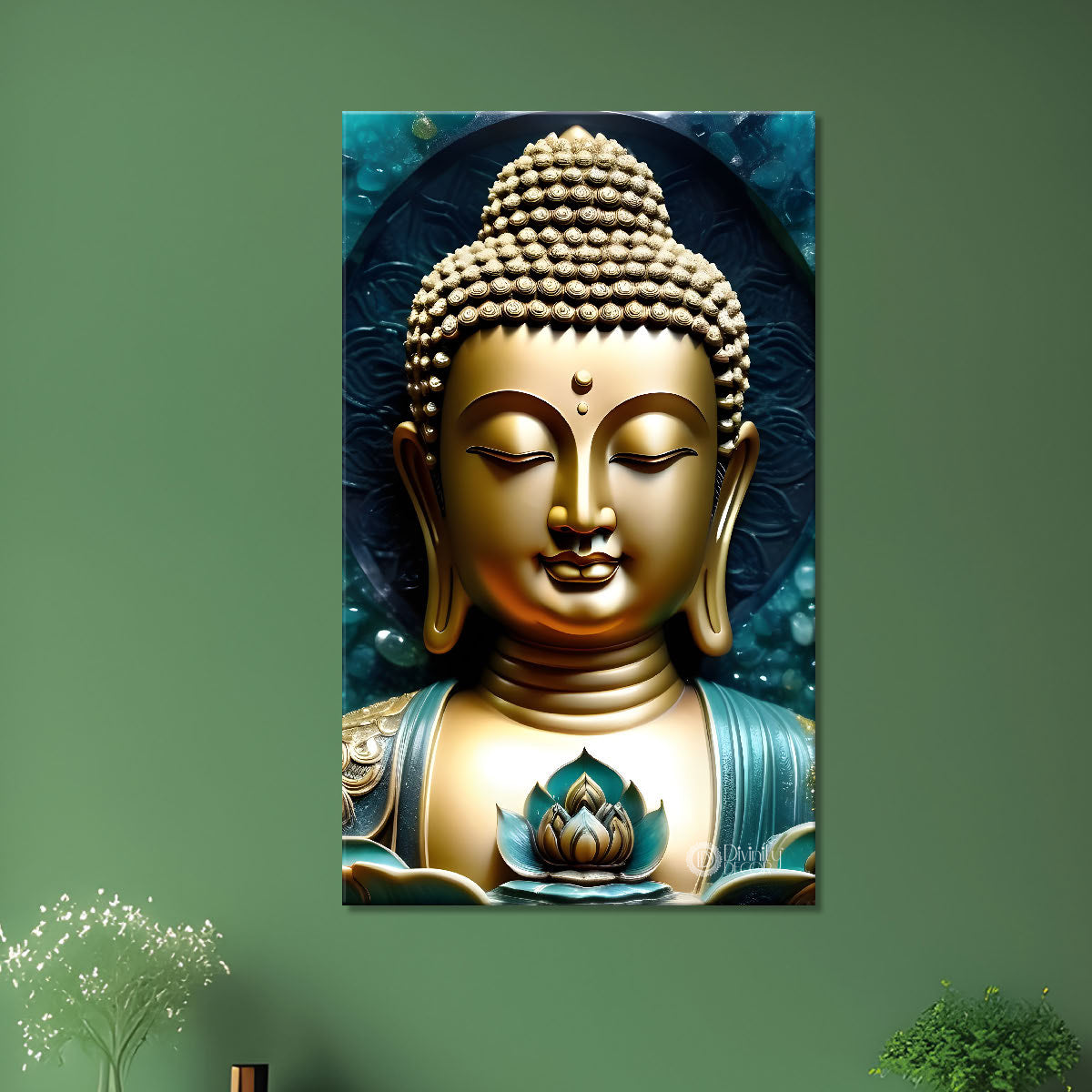 Golden buddha face with dark background  - Buddha-V-118