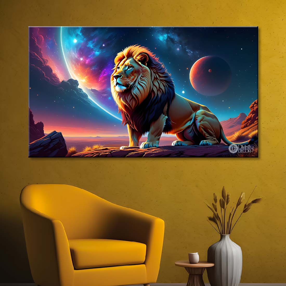 Lion with galaxy background textured art. - Design - Animal -118