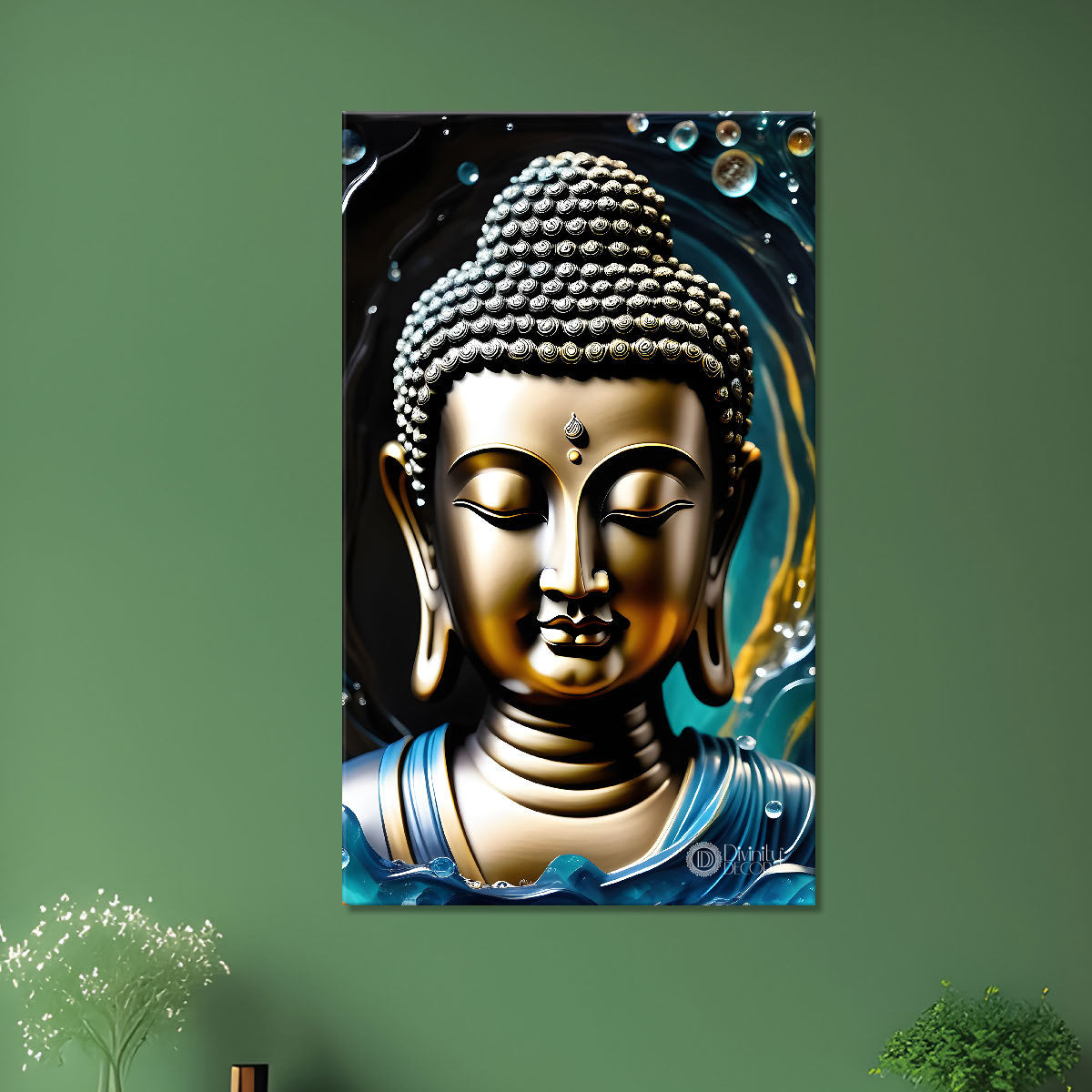Golden buddha face with dark background - Buddha-V-119