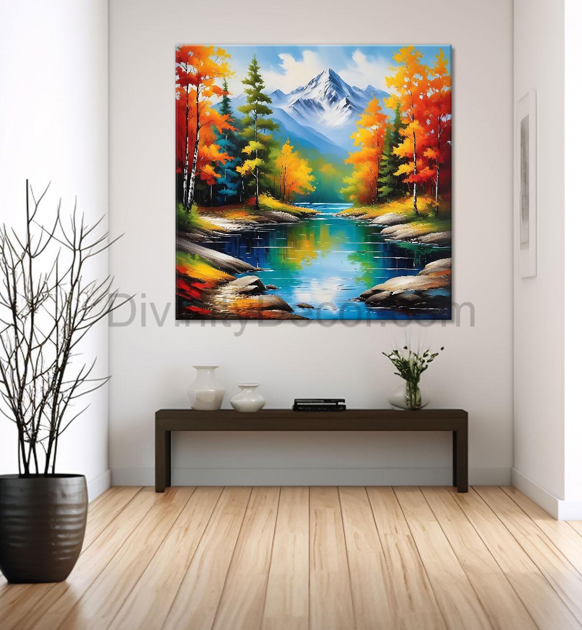 Colourful trees with lake painting 24X24 - Nature Art -S-121