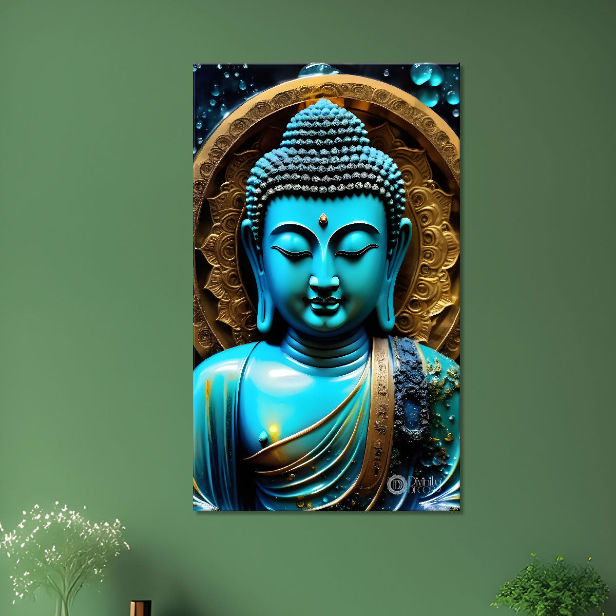 Blue textured buddha with golden chakra  - Buddha-V-121