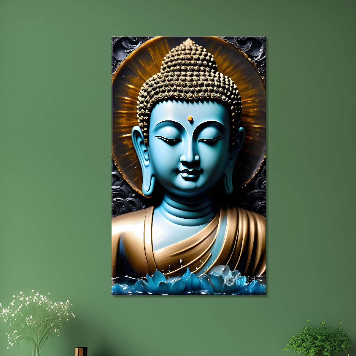 Blue face buddha with dark background  - Buddha-V-122
